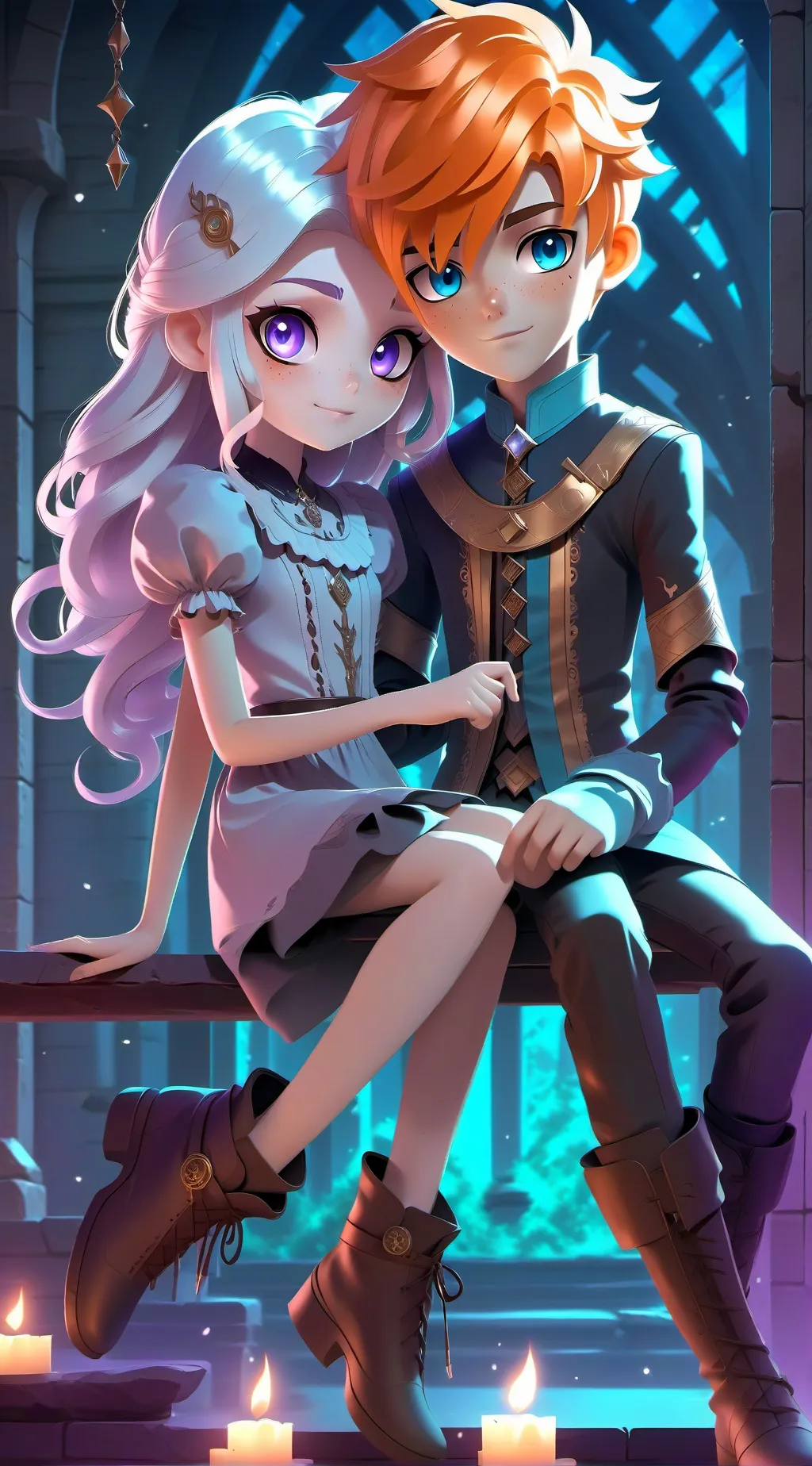 ai character: Mia and Darklight. background