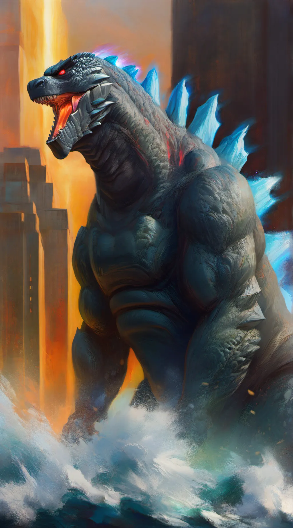 ai character: Godzilla  background
