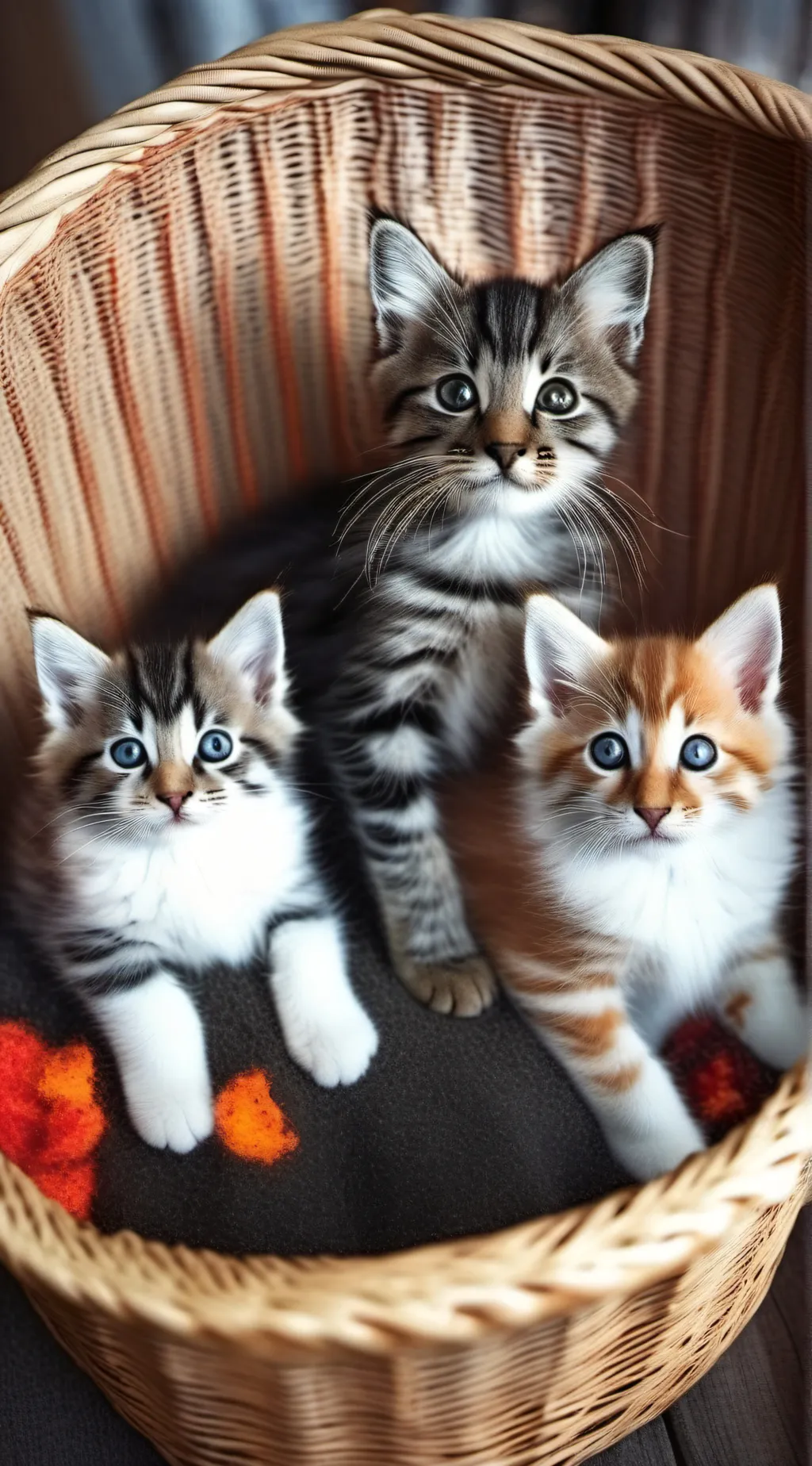 ai character: 3 kitten basket background