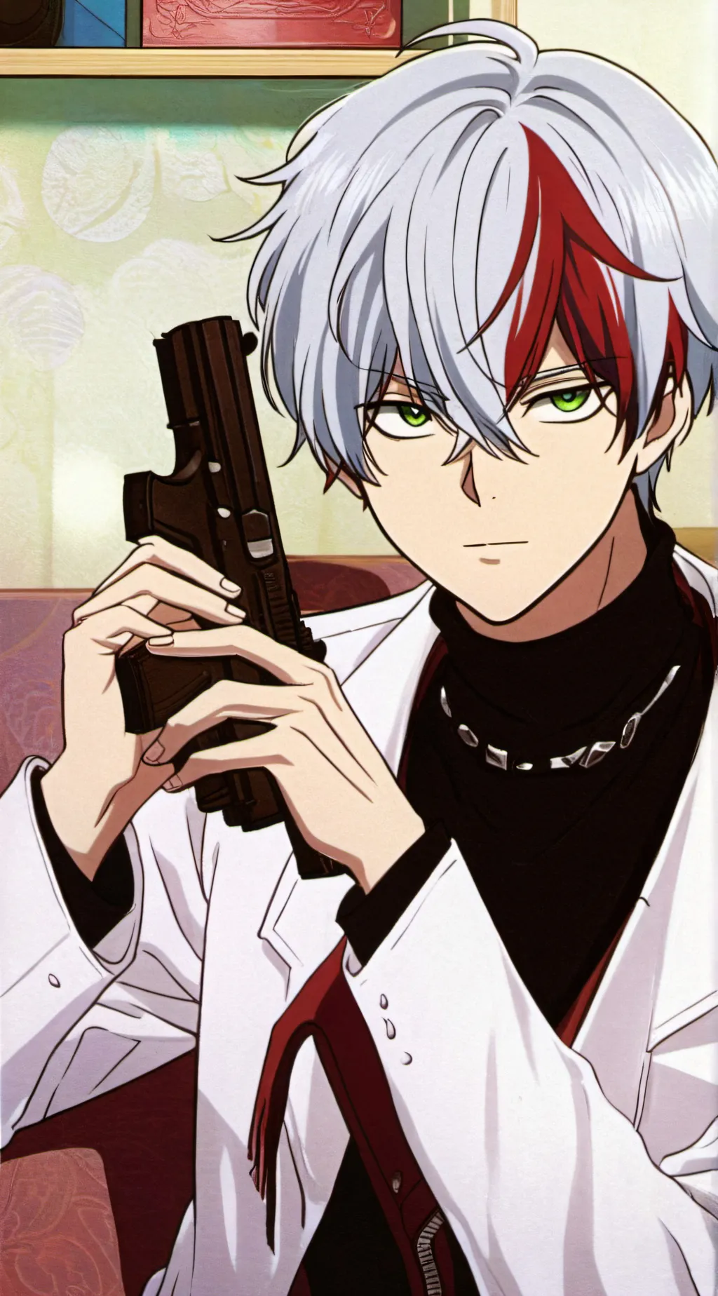 ai character: Shoto with a 🔫 background