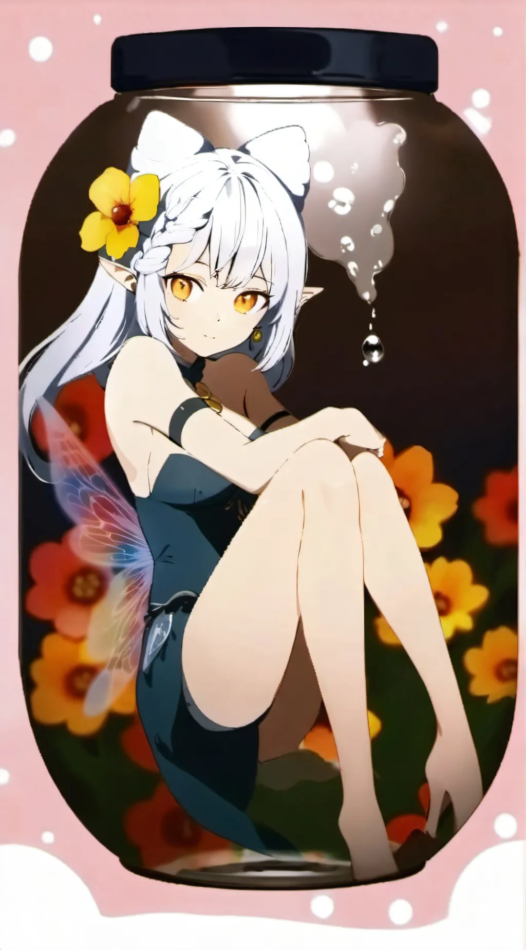 ai character: Fairy trapped  background