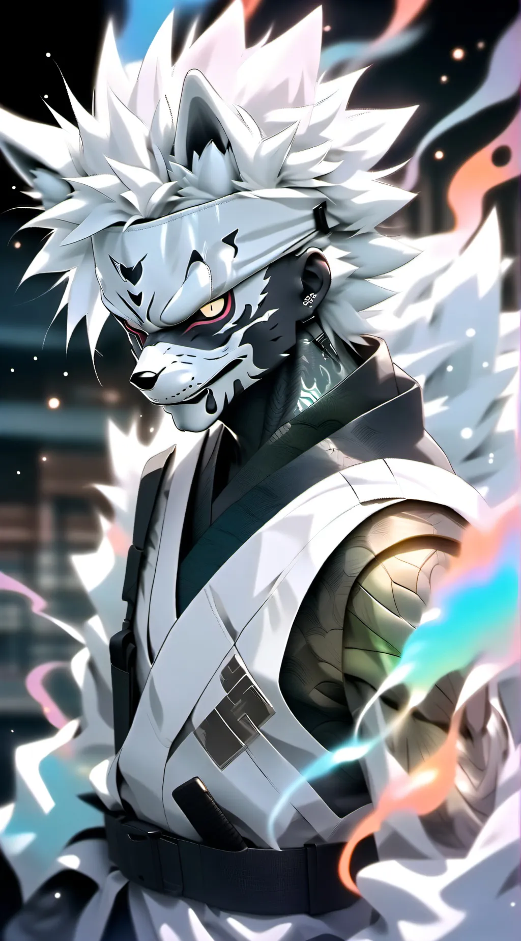 ai character: Gojo wolf hybird background