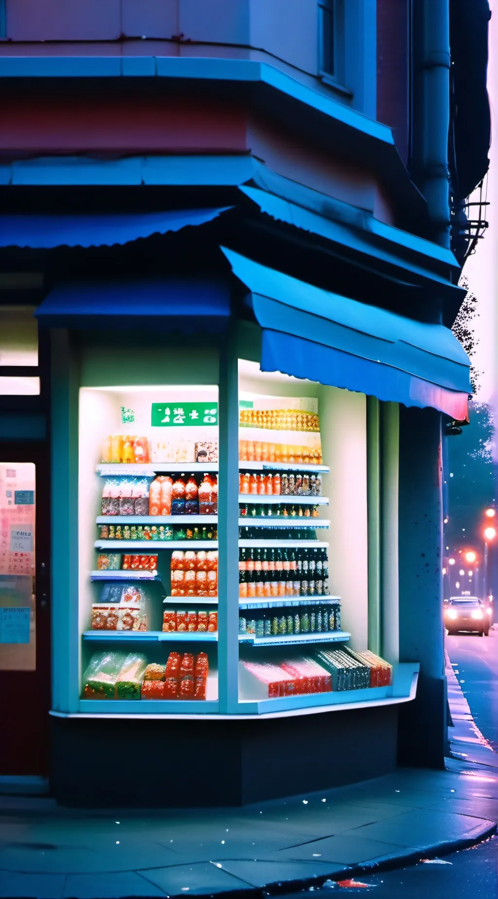ai character: Corner store background