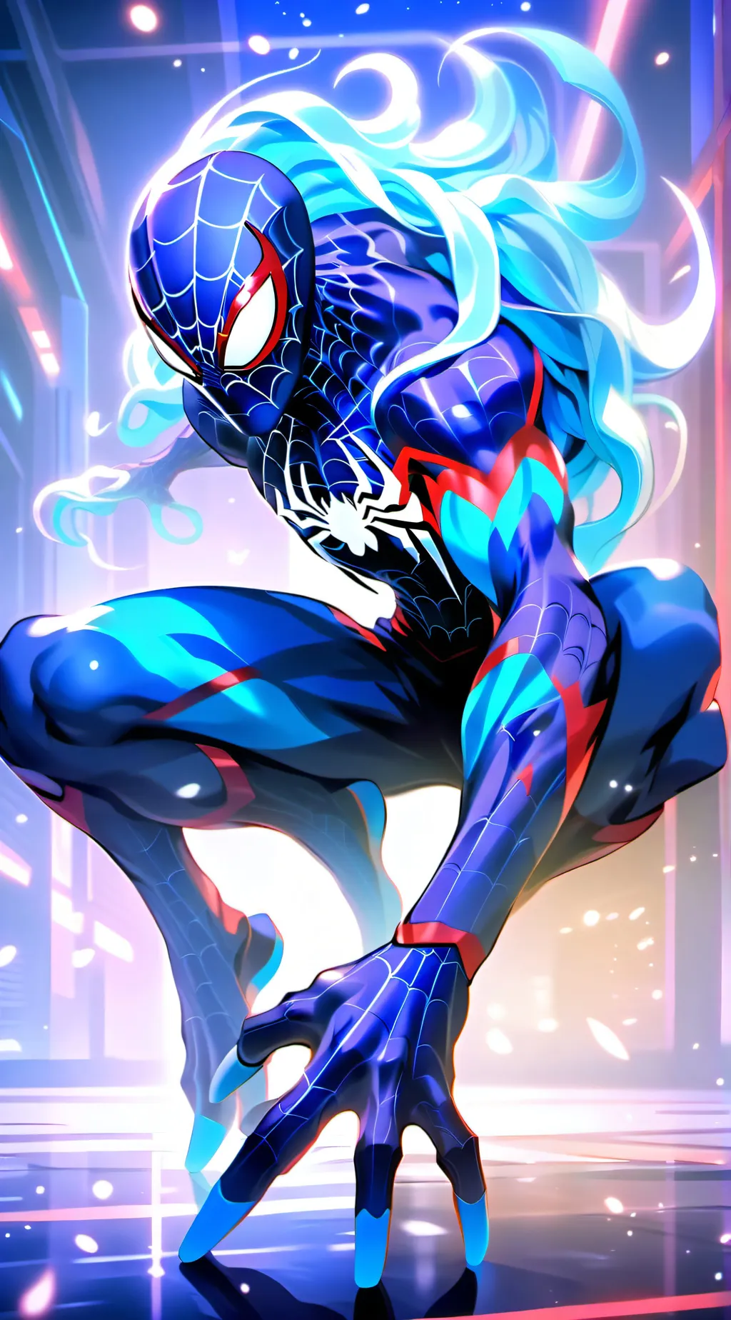 ai character:  red blue background