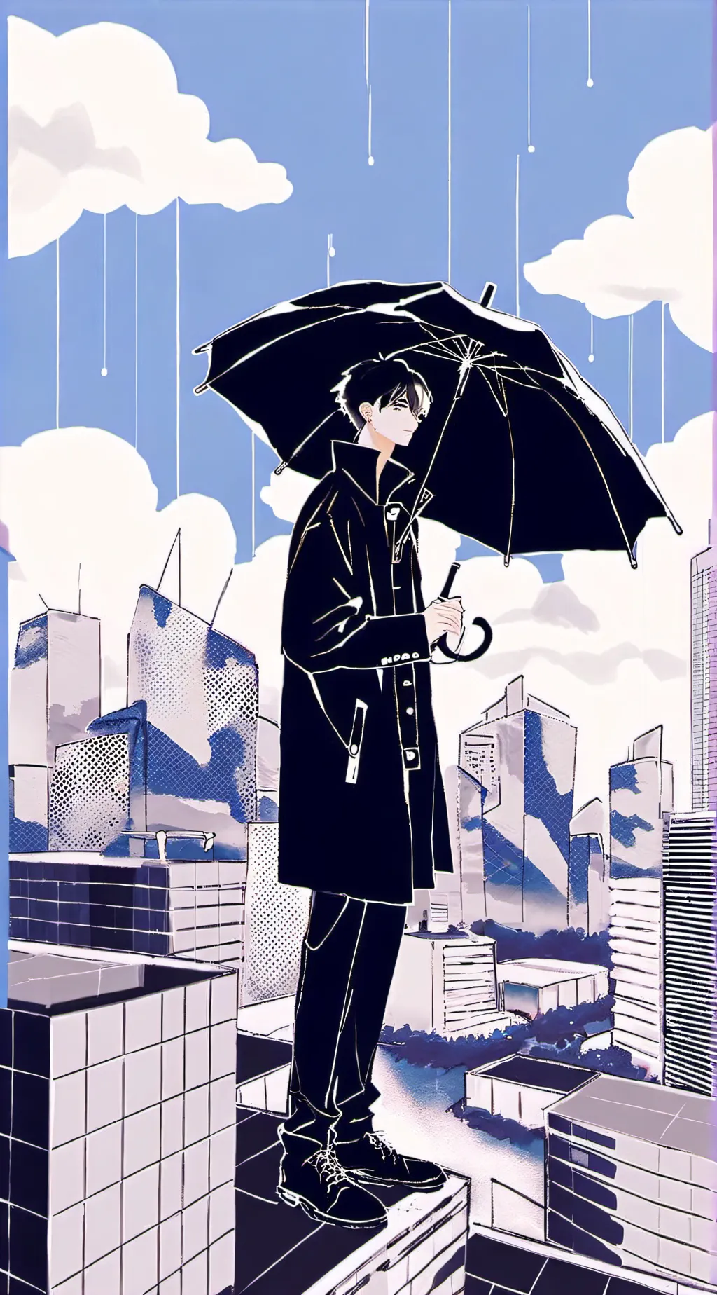 ai character: kny rainy day background