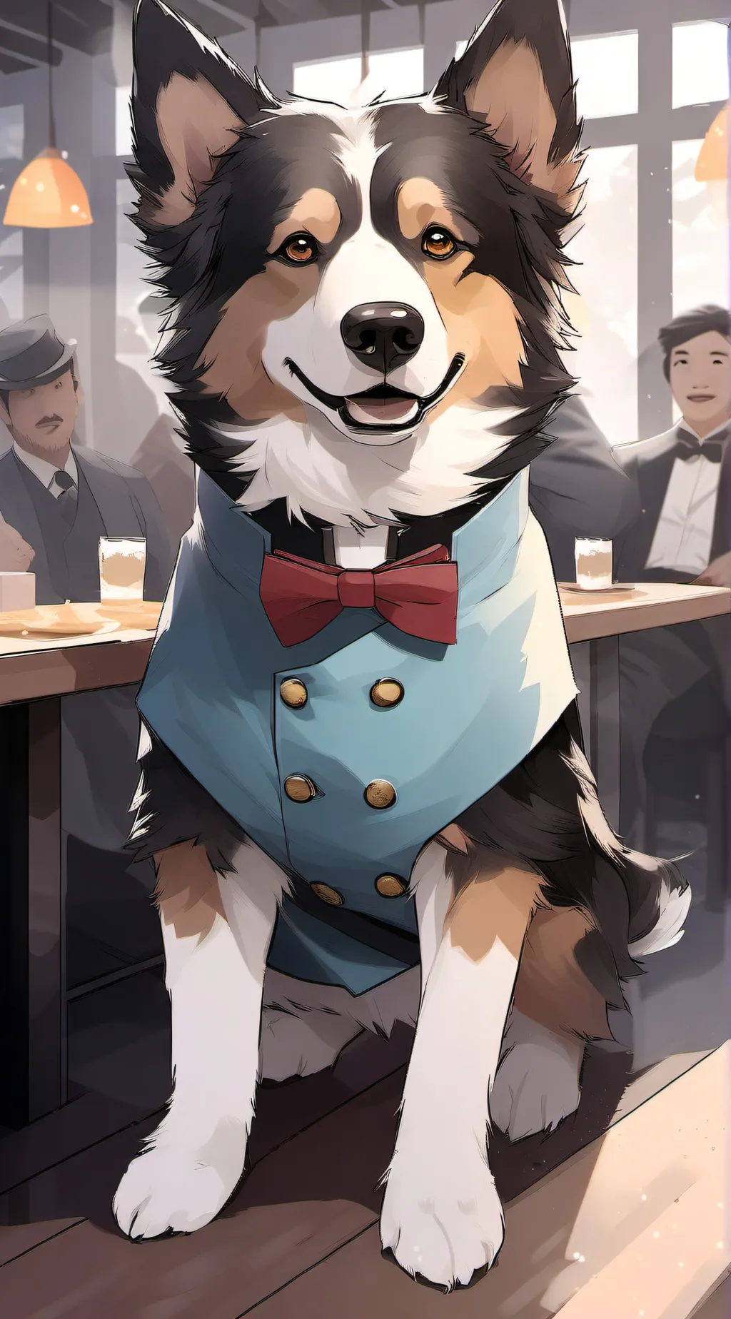 ai character: Dog restaurant  background