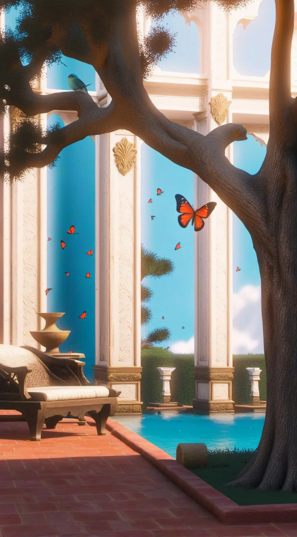 ai character: butterfly mansion  background