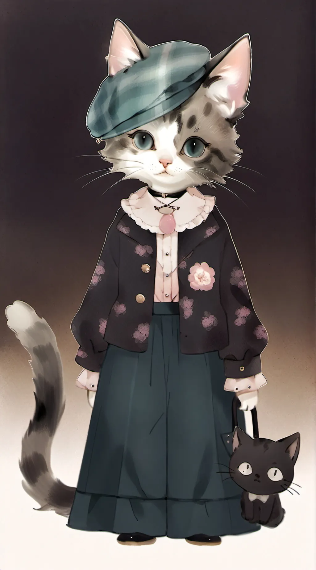 ai character: Preppy kitty  background