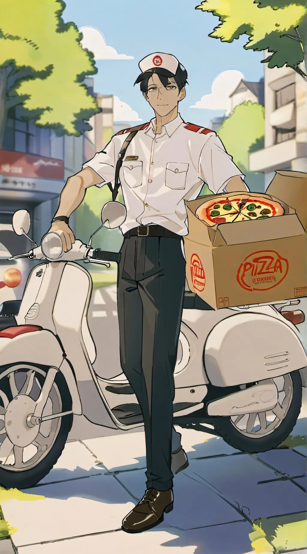 ai character: pizza guy background