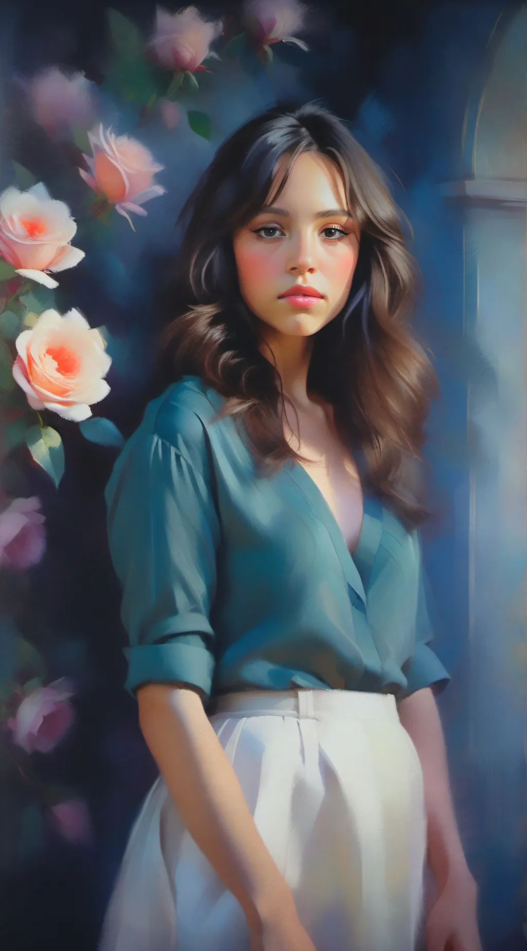 ai character: Jenna Ortega  background