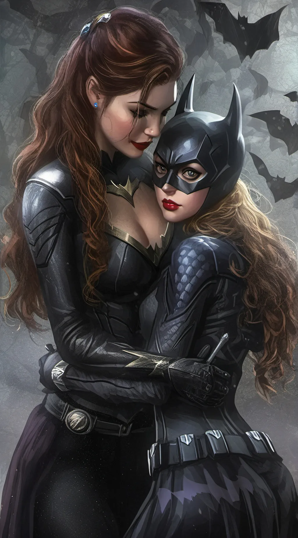 ai character: Cat woman  Batgirl background