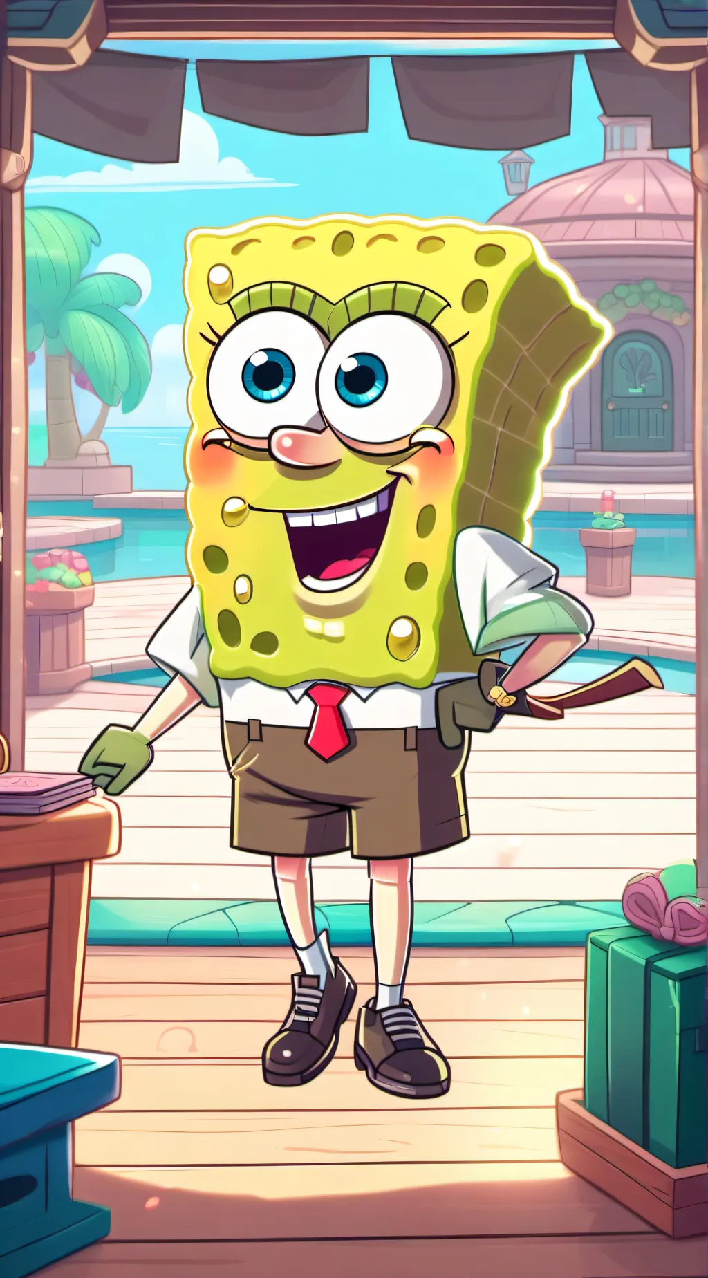 ai character: SpongeBob  background