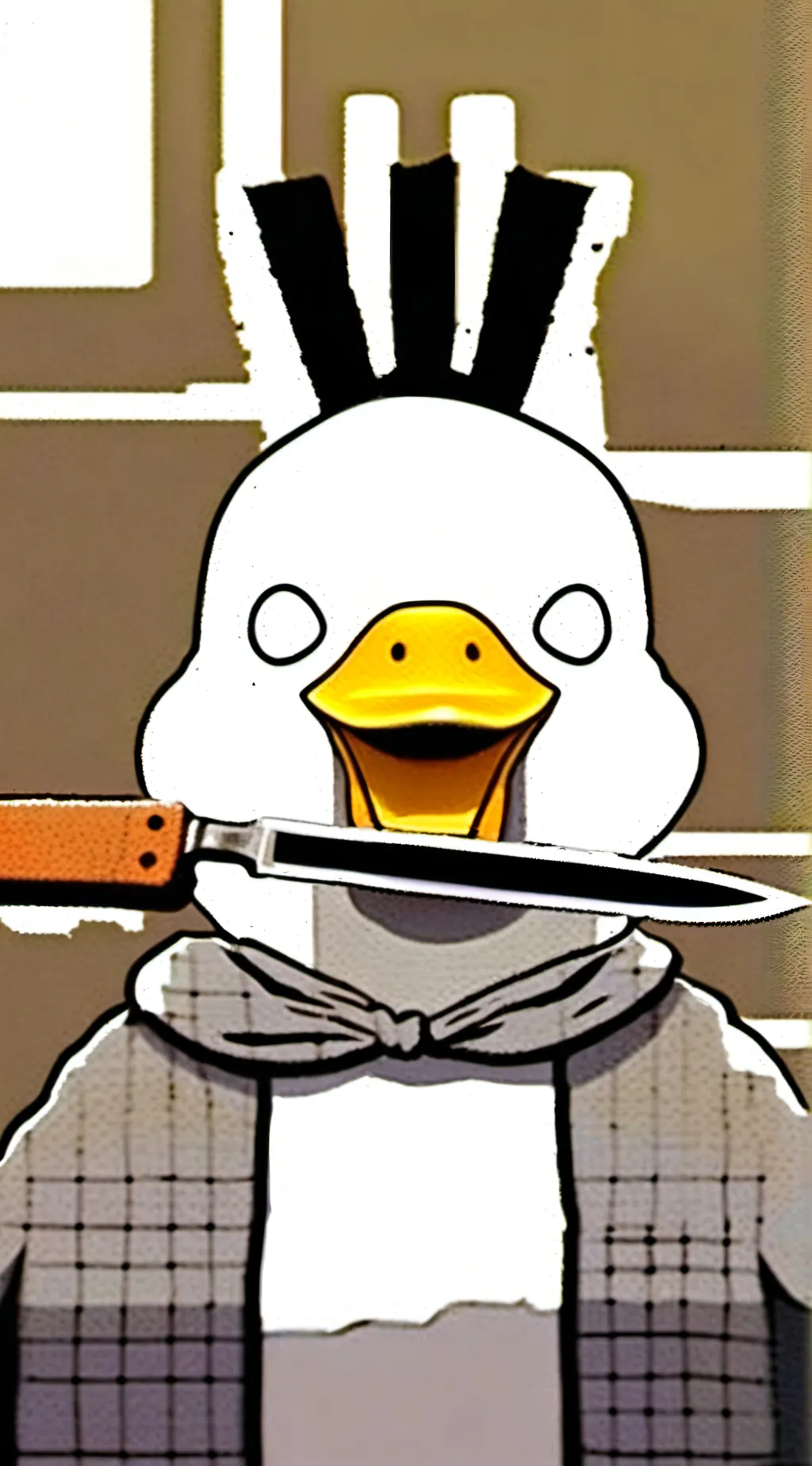 ai character: duck with knife background
