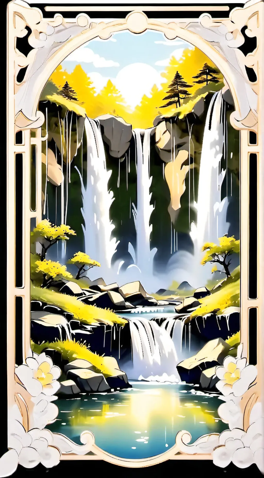 ai character: kny waterfall background