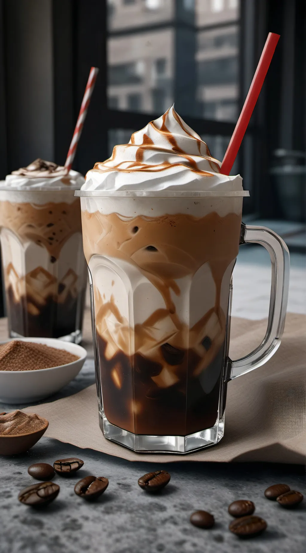 ai character: Drink iced coffee panic attack background