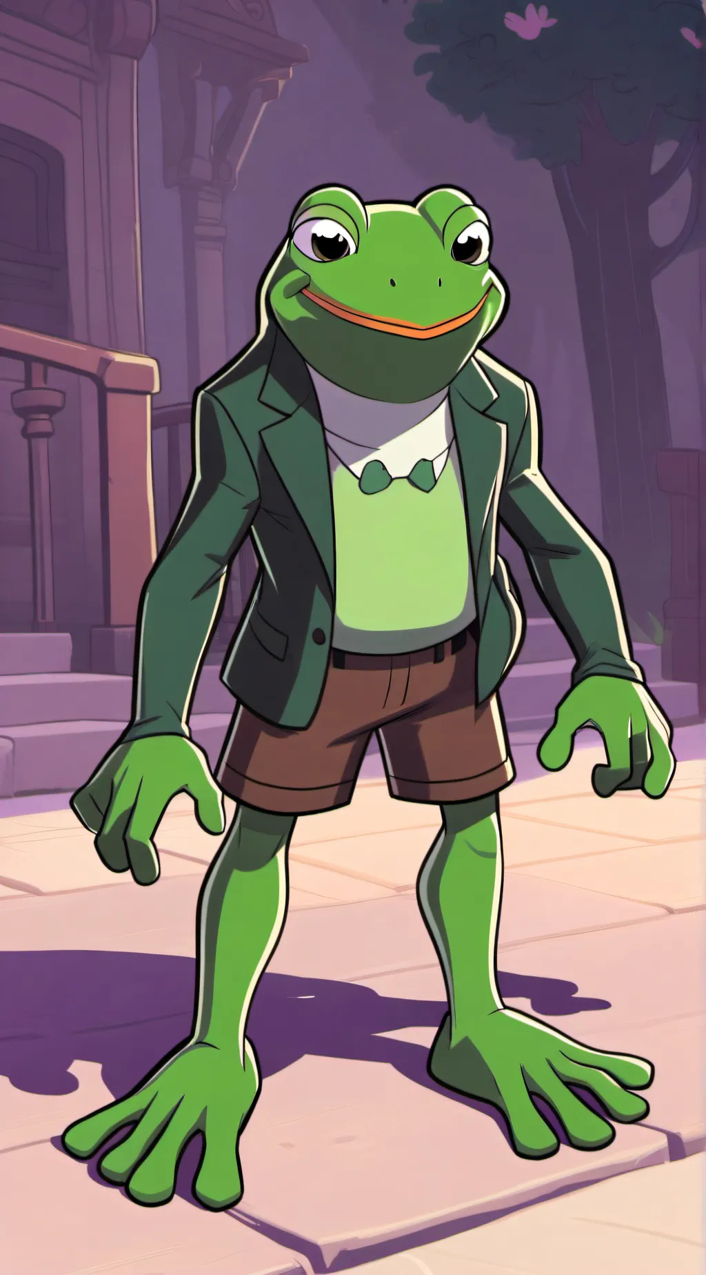 ai character: Mr frog  background