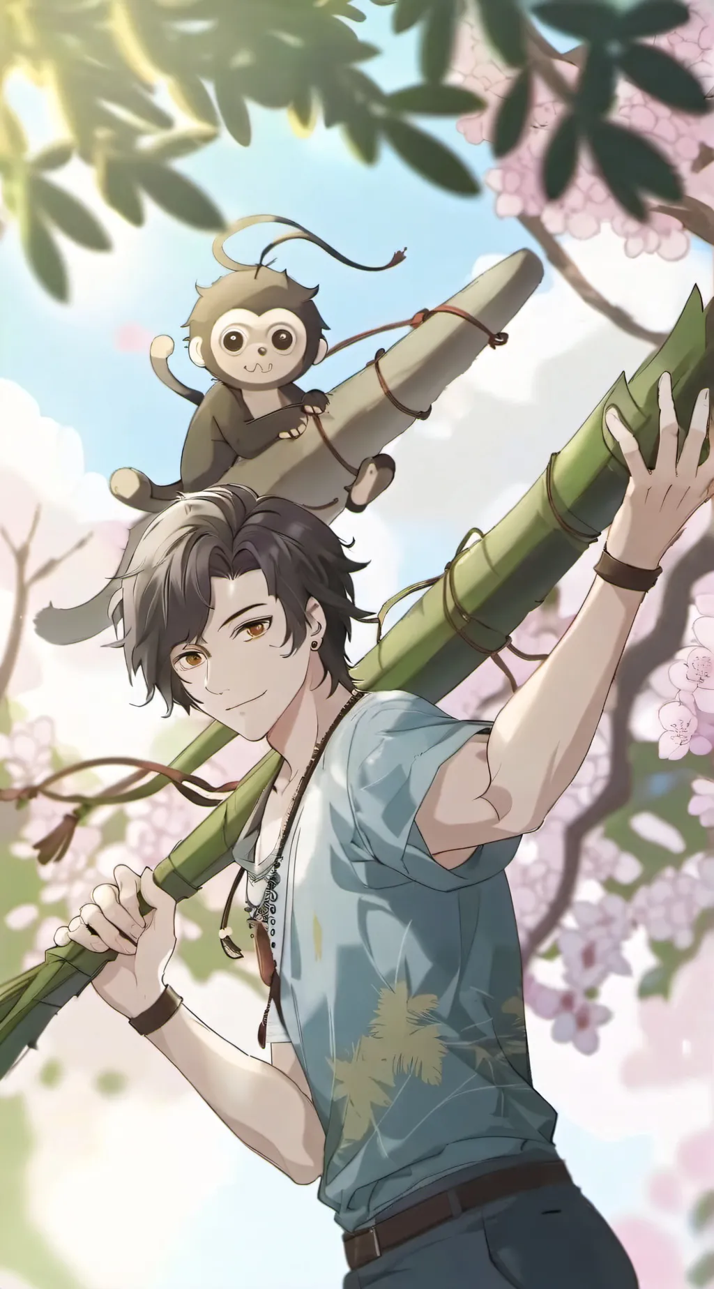 ai character: Luck and monkey/jo background