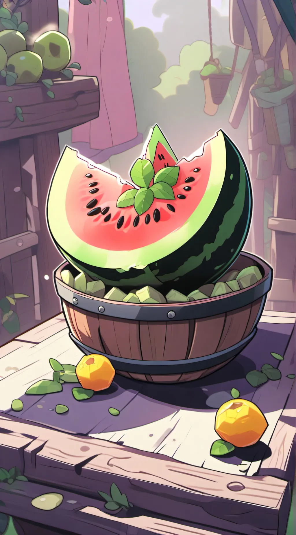 ai character: Melon and sunny background