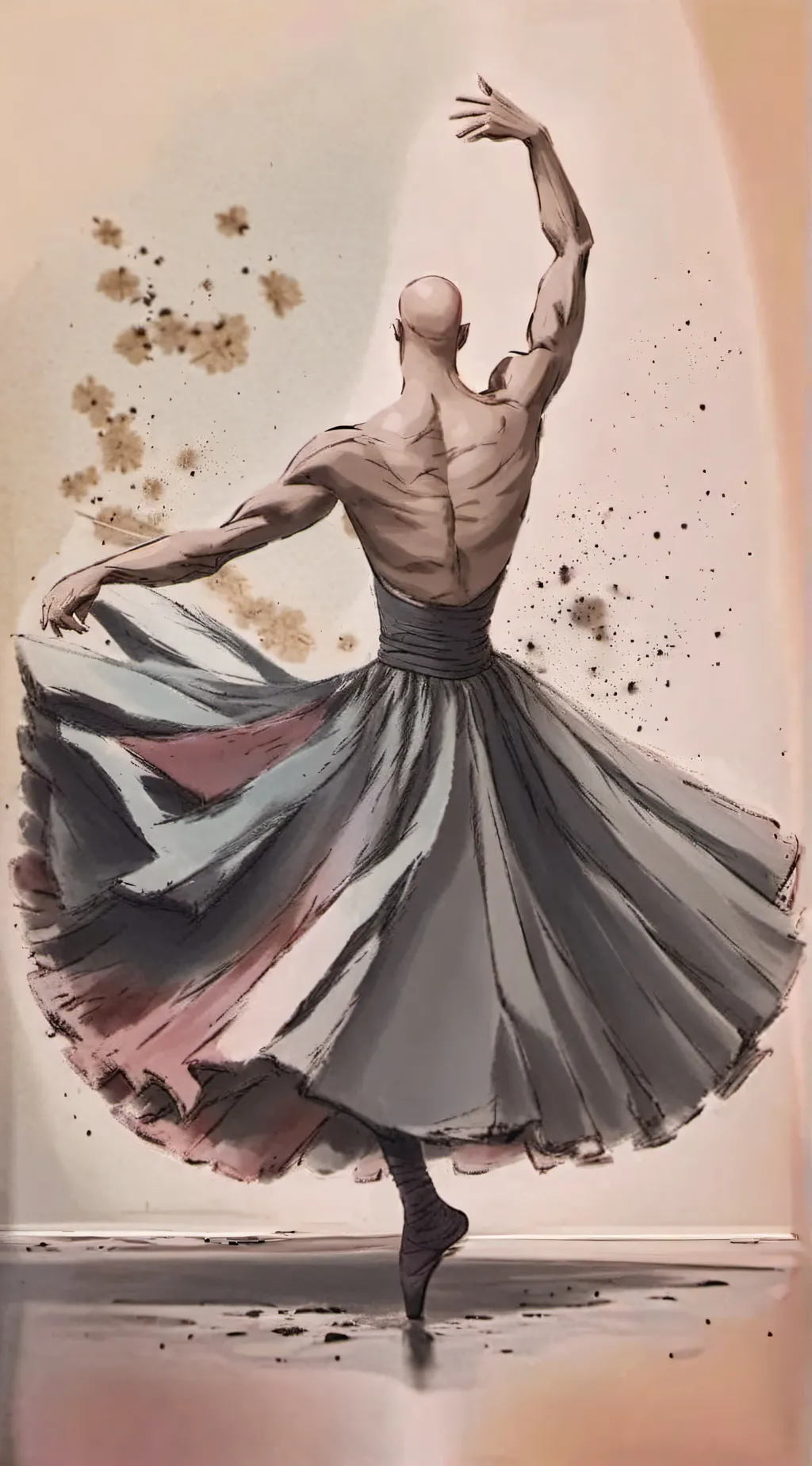ai character: Bald Ballerina. background