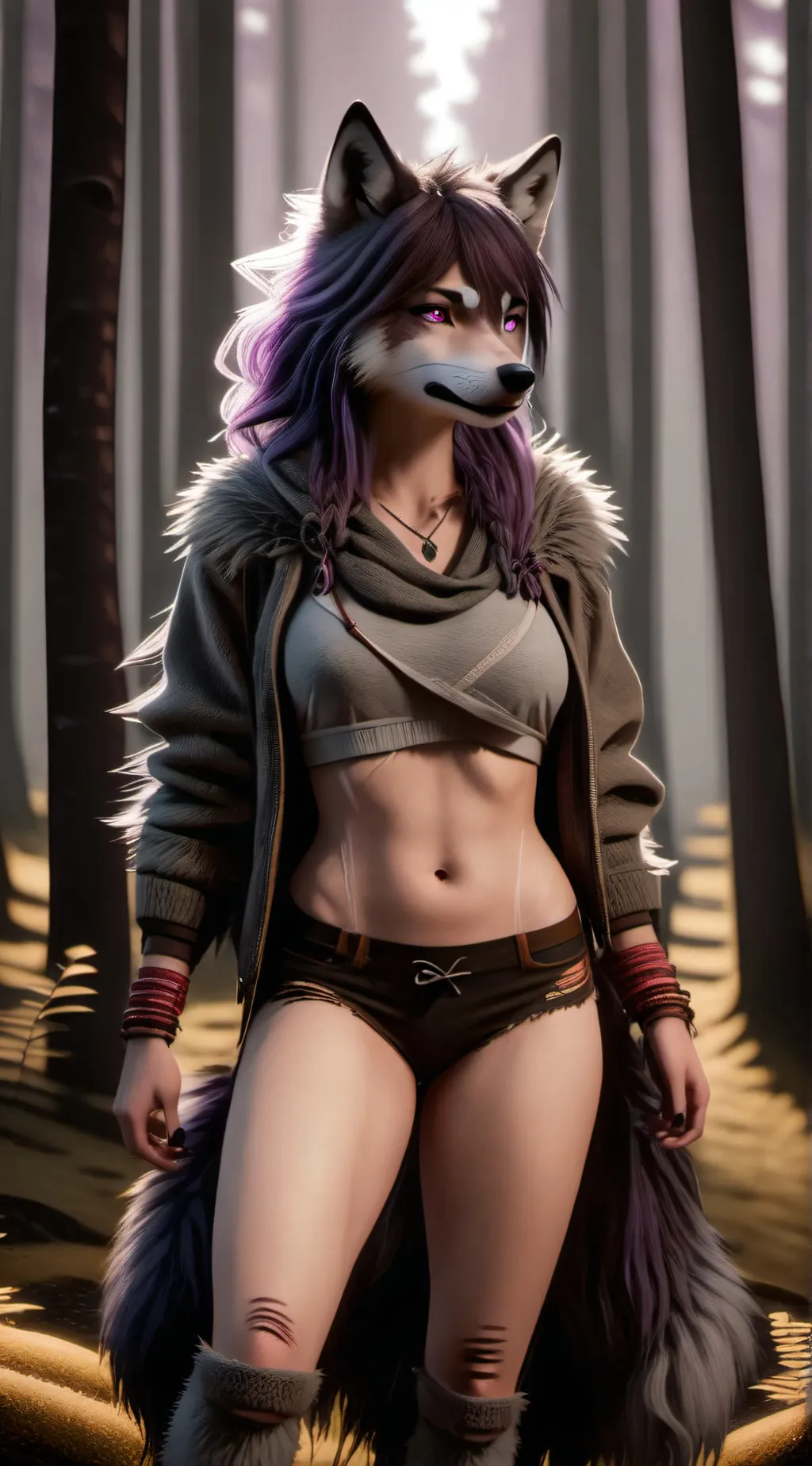 ai character:  Feral wolf girl  background