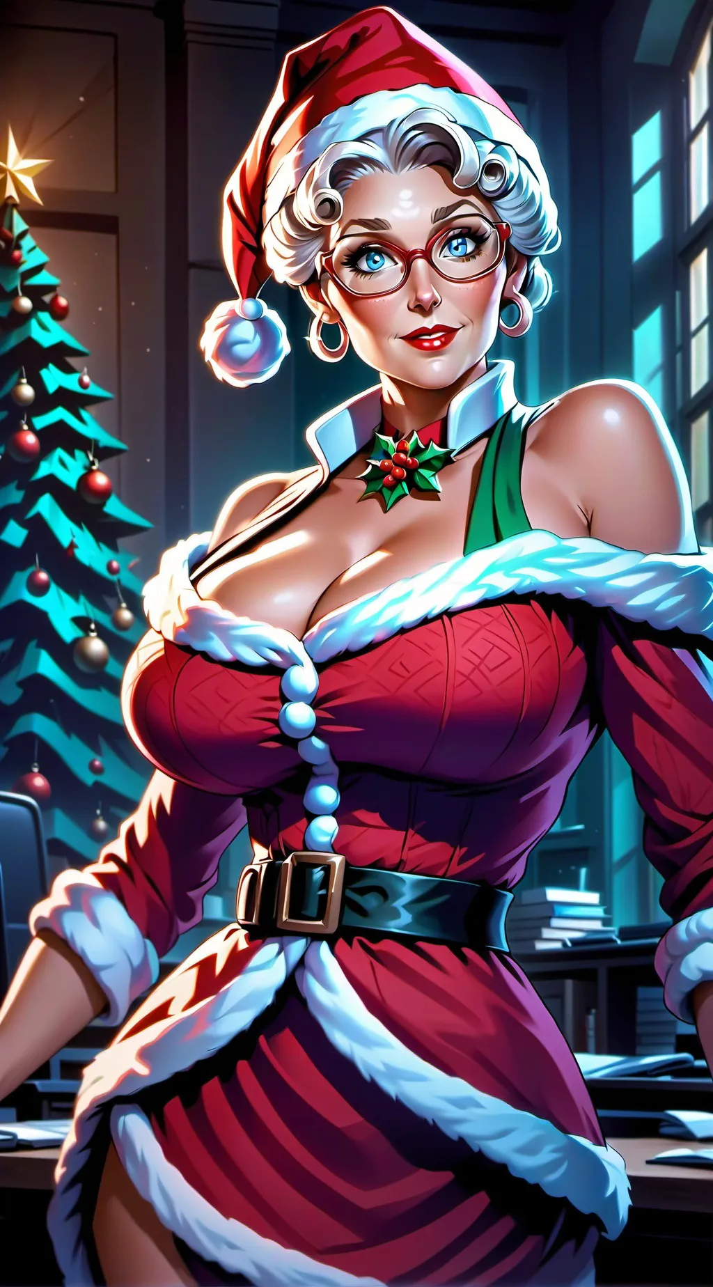 ai character: Mrs. Claus background