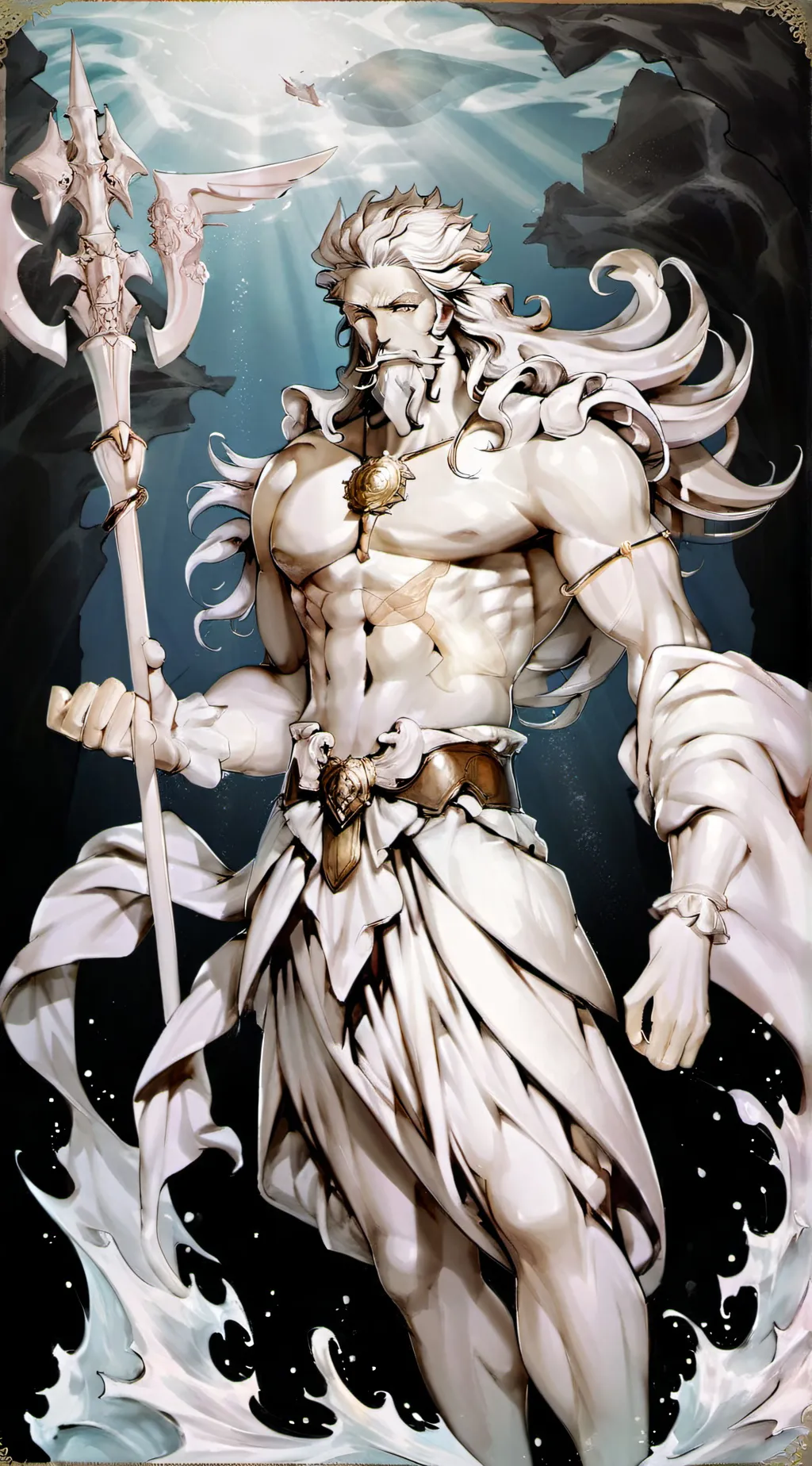 ai character: Poseidon  background