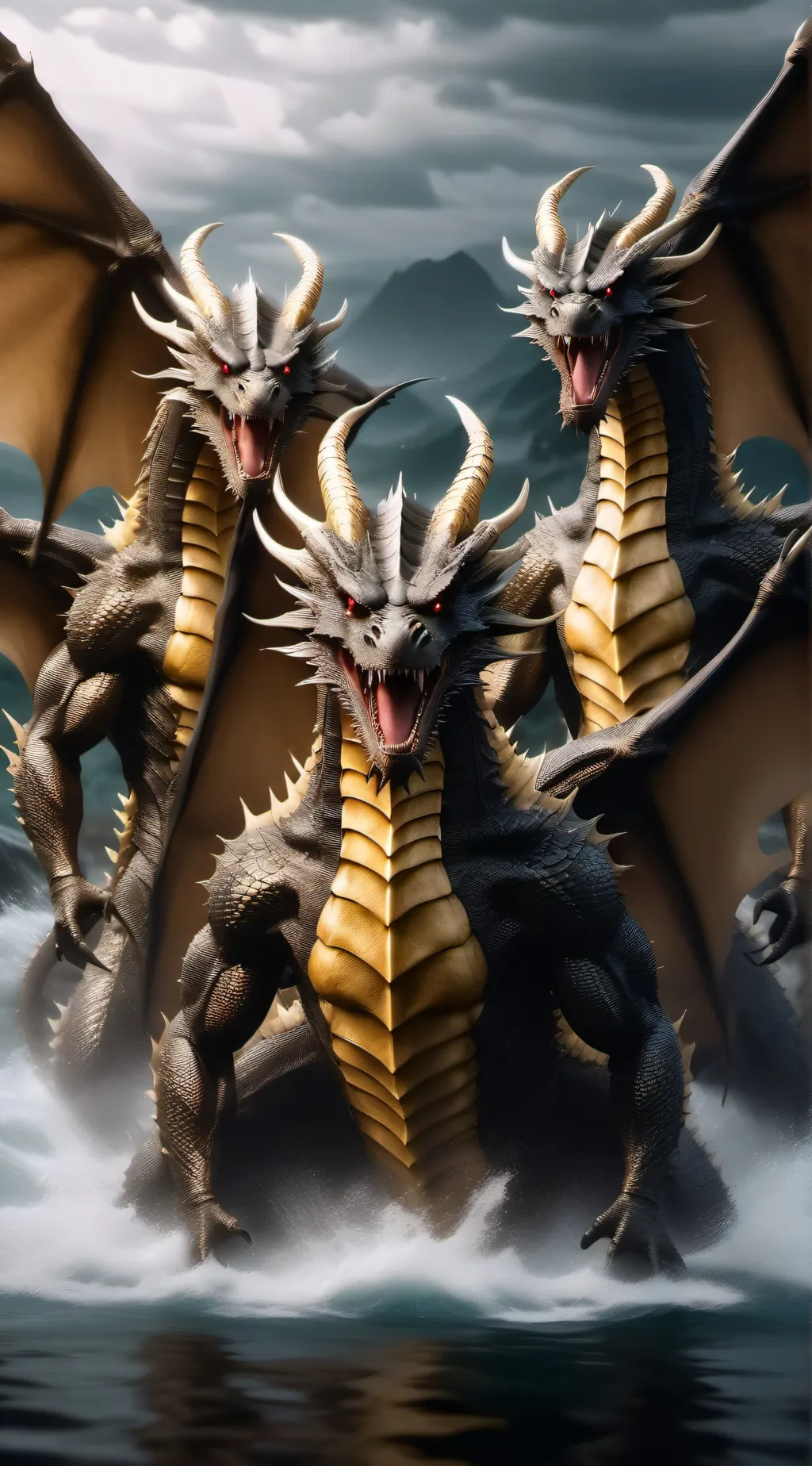 ai character: king Ghidorah  background