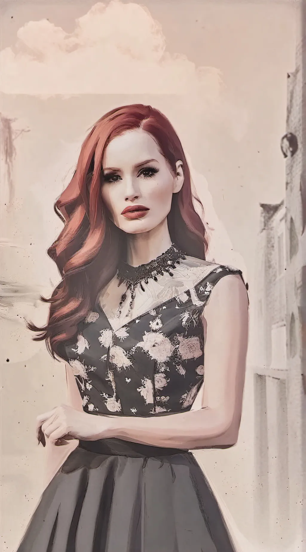 ai character: Madalaine petsch  background