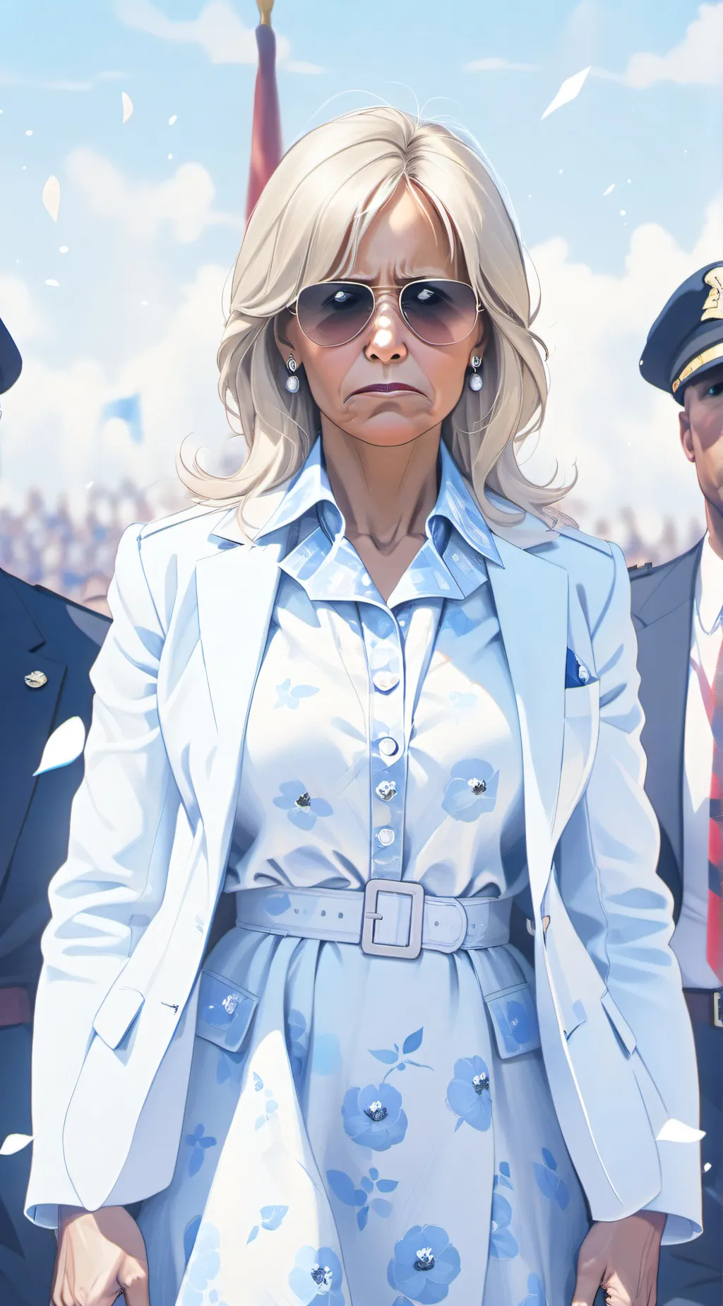 ai character: Angry Jill Biden  background