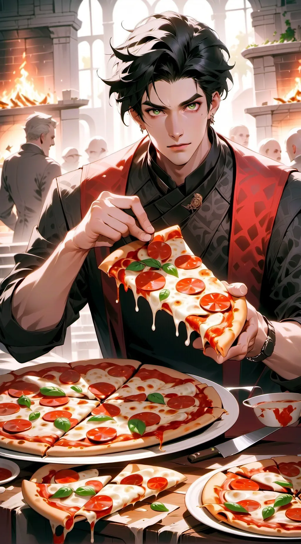 ai character: oizza man meme background