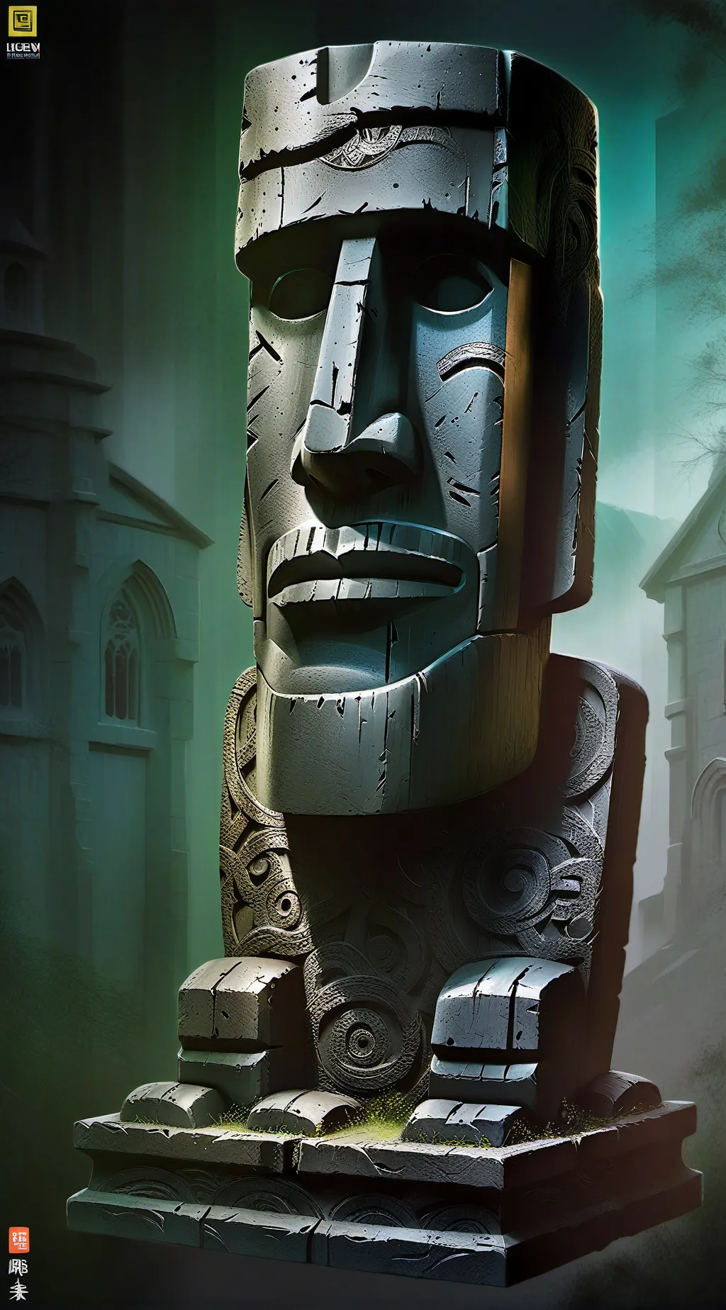 ai character: Moai god background