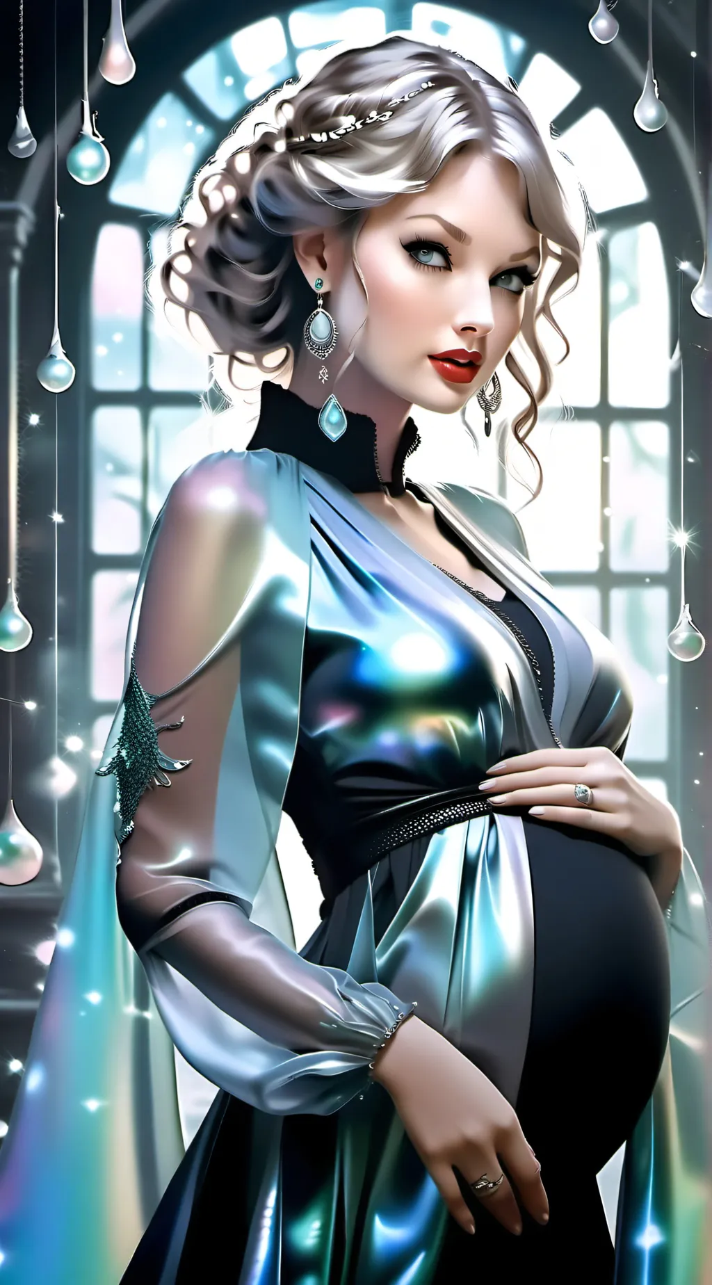 ai character: Taylor swift preg background