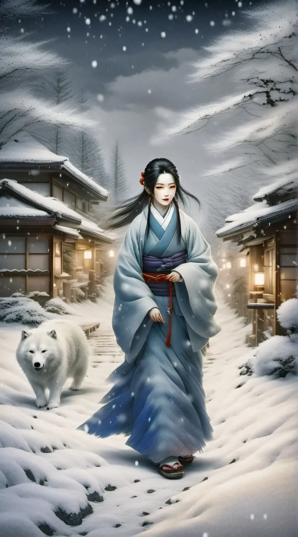 ai character: Yuki onna  background