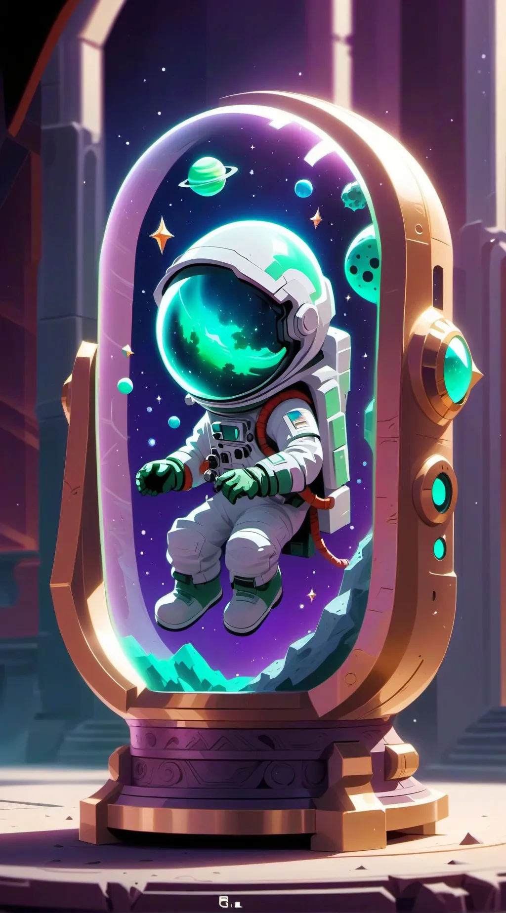 ai character: Green mini crewmate background