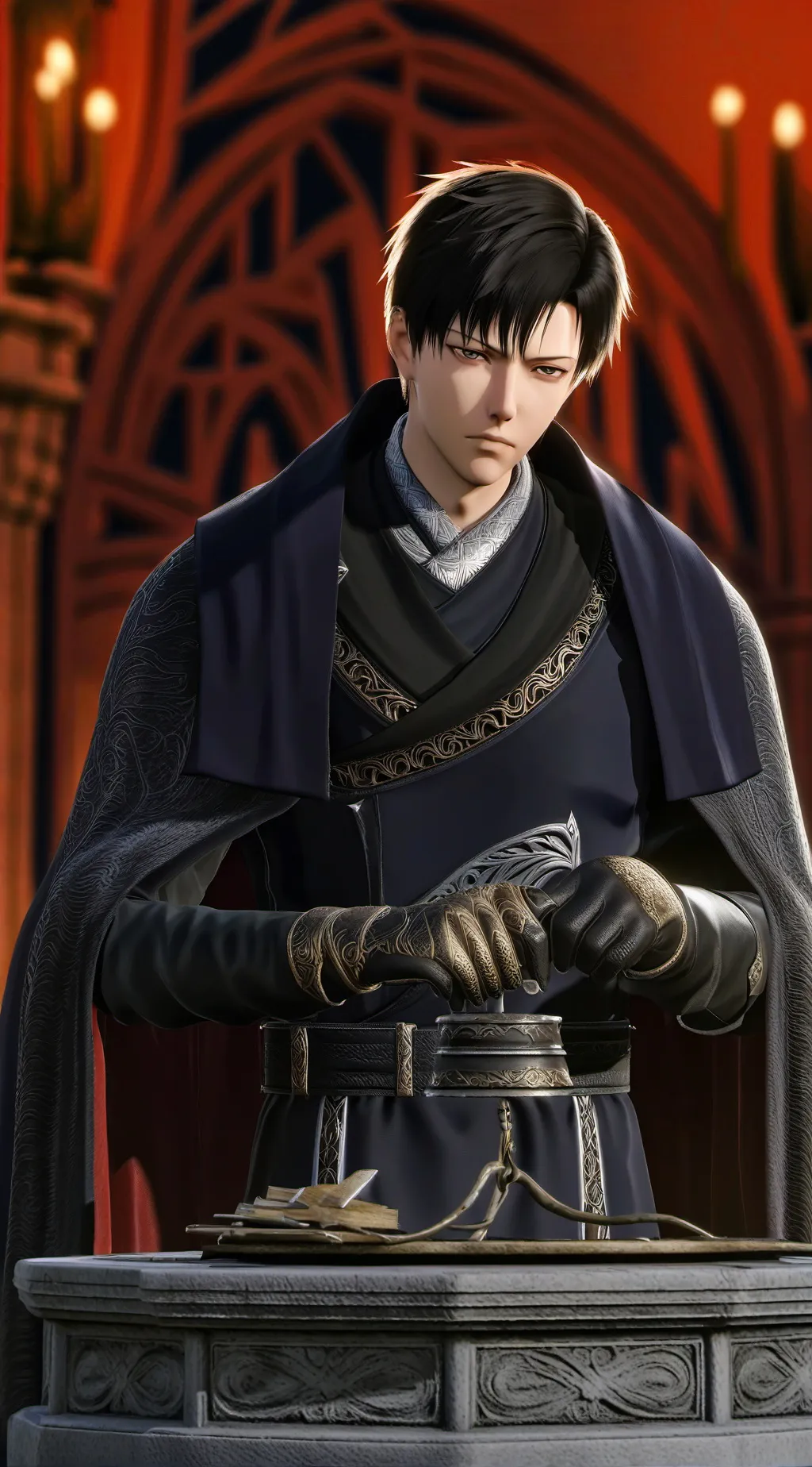 ai character: Knight Levi x yn background