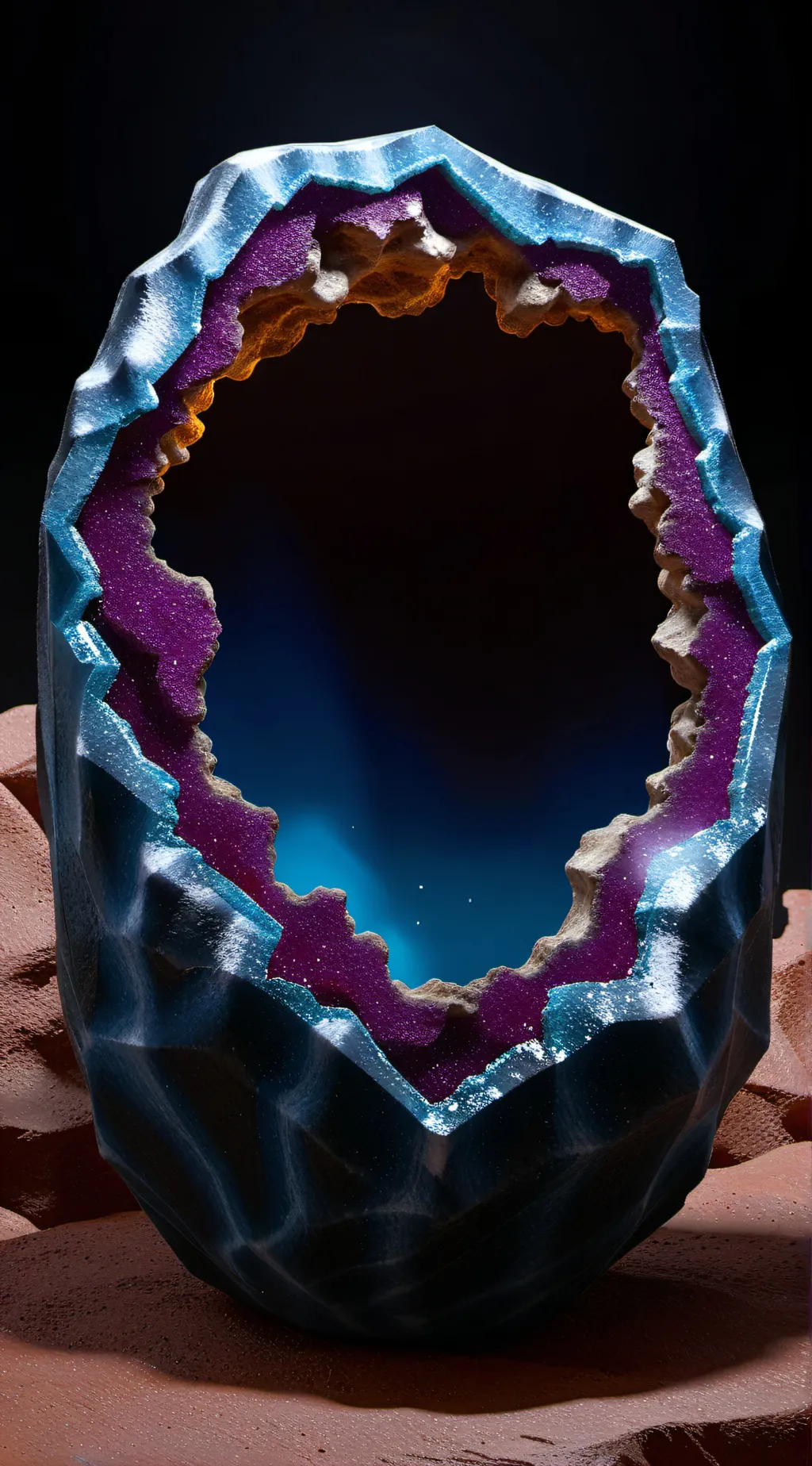 ai character: Ameythst geode background