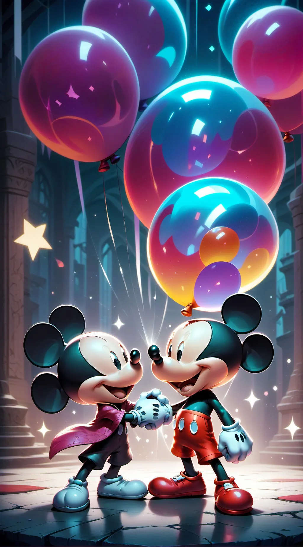 ai character: Mickey and Minnie  background