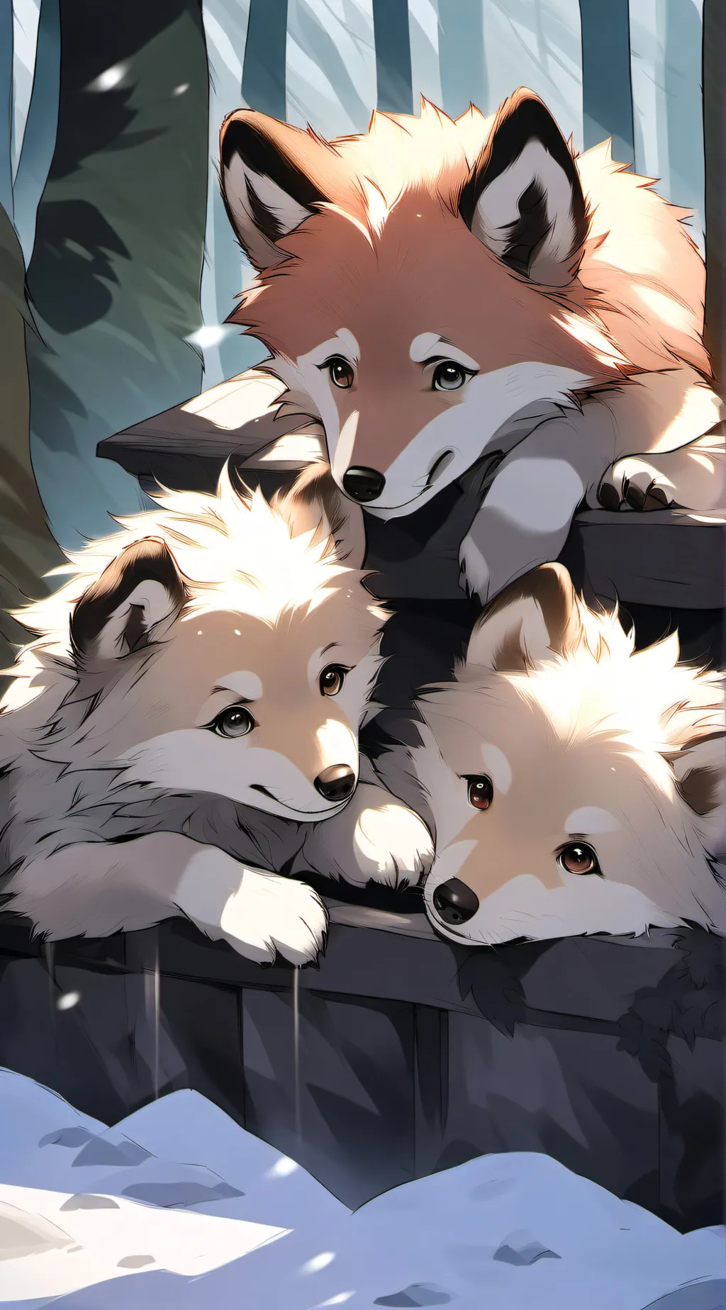 ai character: The babies wolfs  background