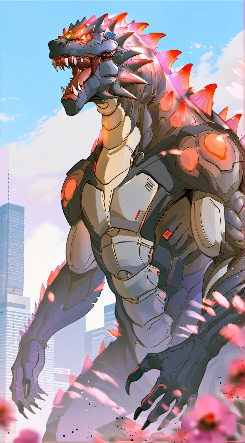 ai character: Godzilla  background