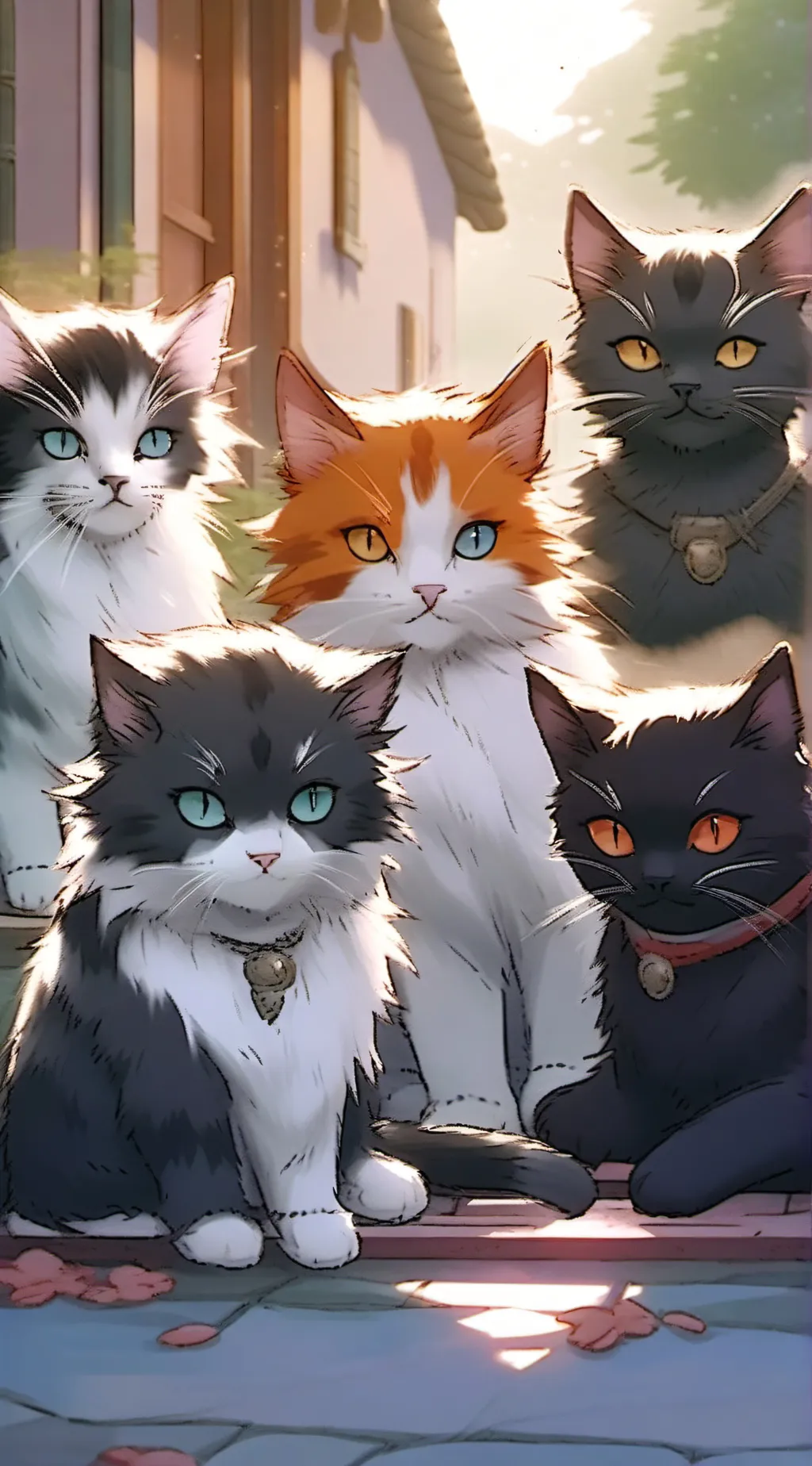 ai character: 5 lil kitties background