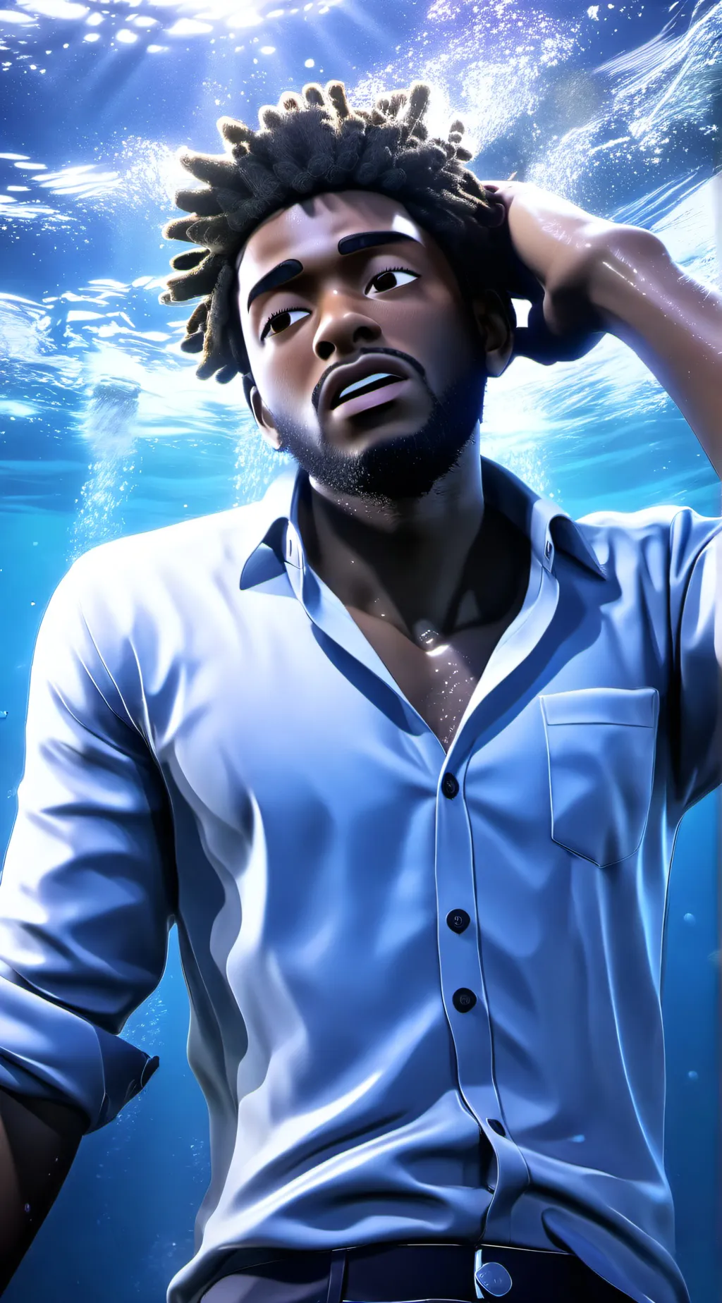 ai character: im on the water background