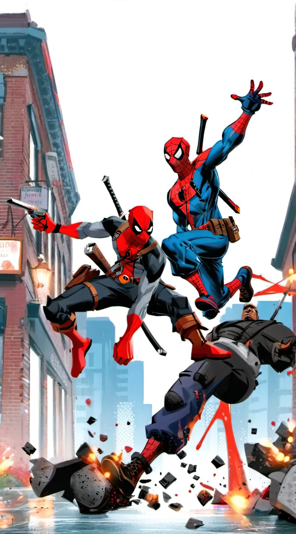 ai character: Deadpool💥Spiderman background