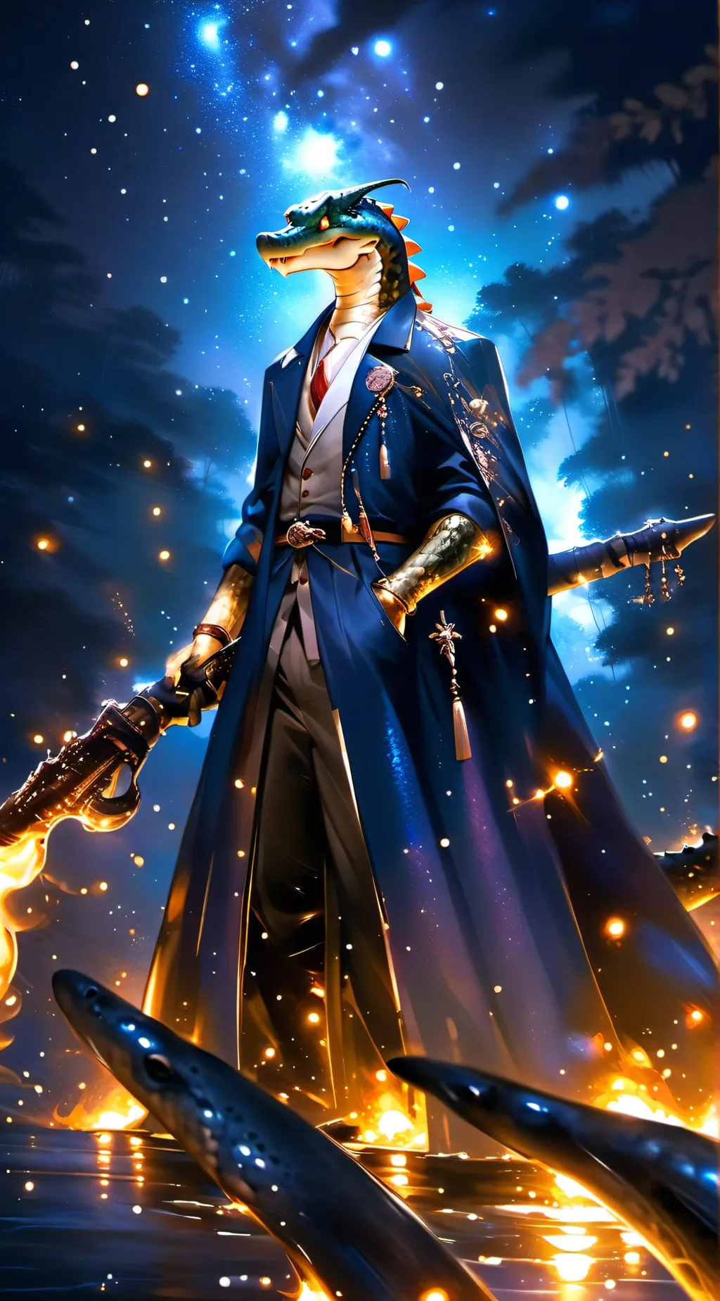 ai character: A tragic pass Gold background