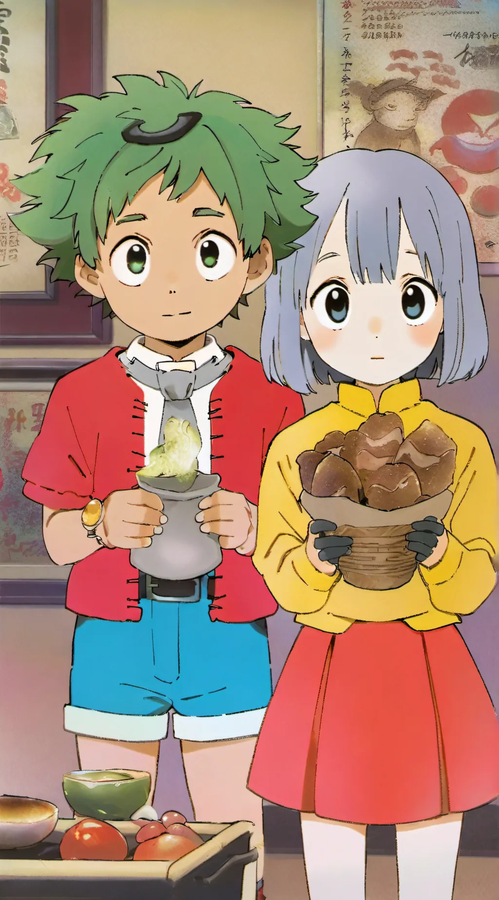 ai character: DEKU AND MINA background