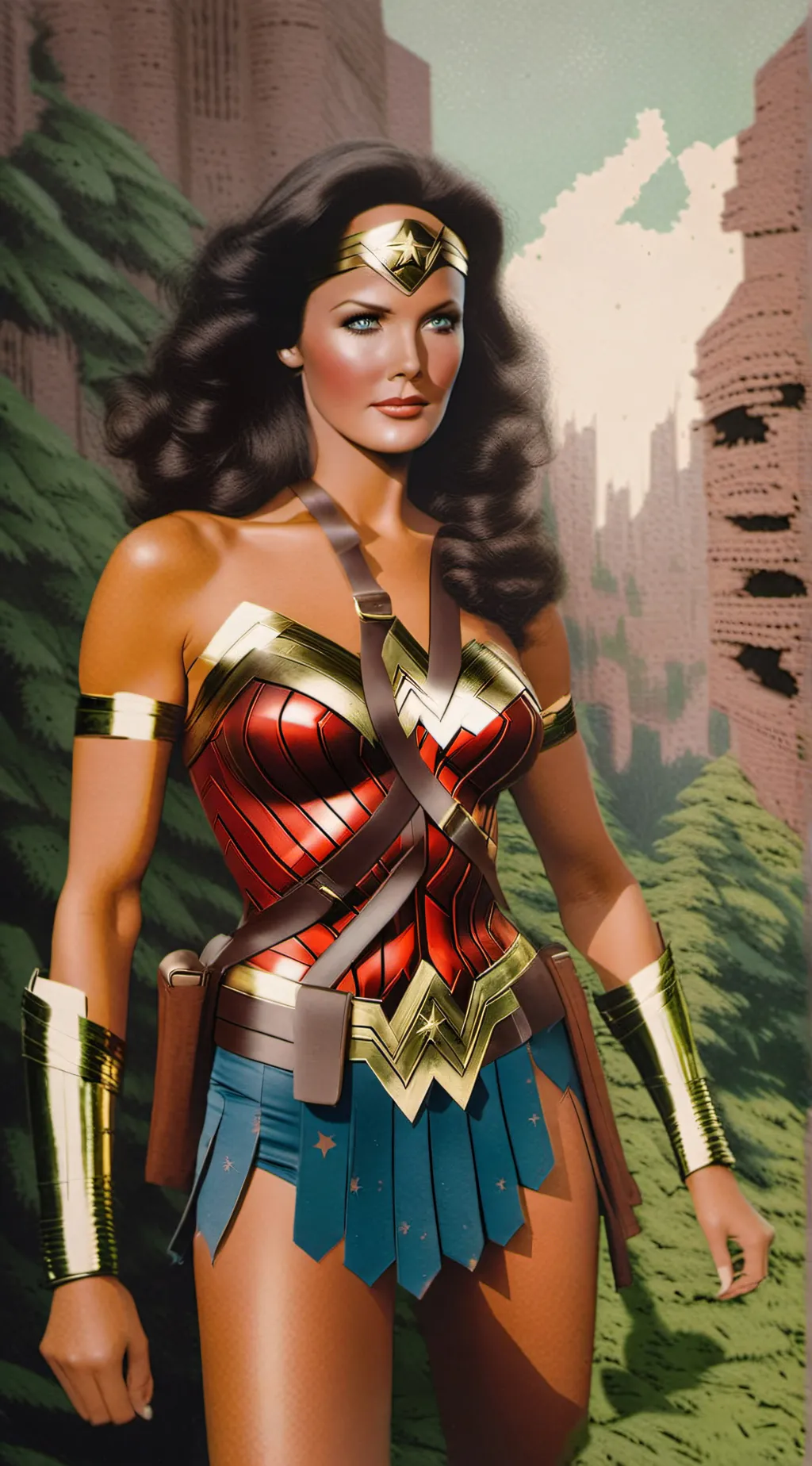 ai character: 70's Wonder Woman  background