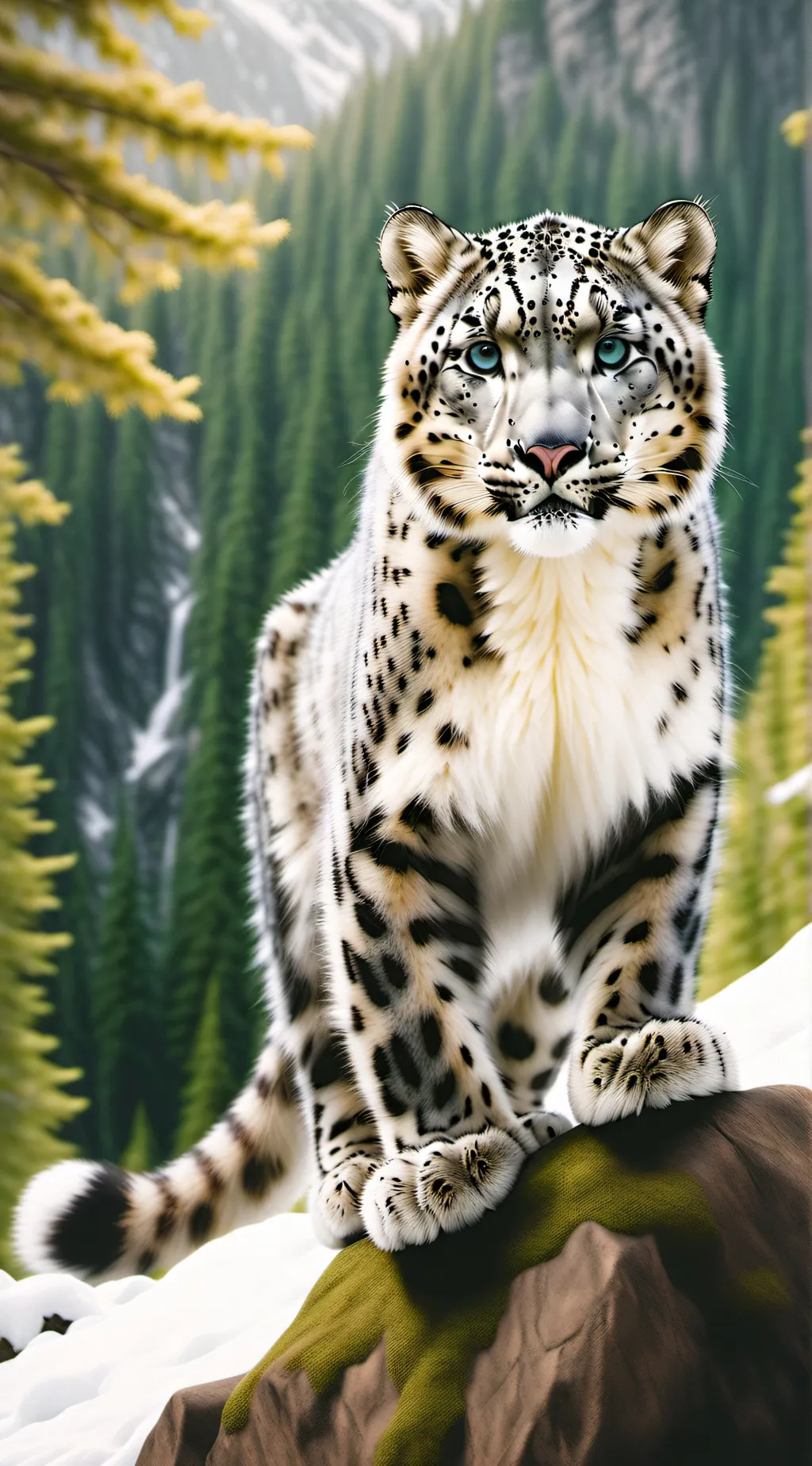 ai character: pet snow 
leopard background