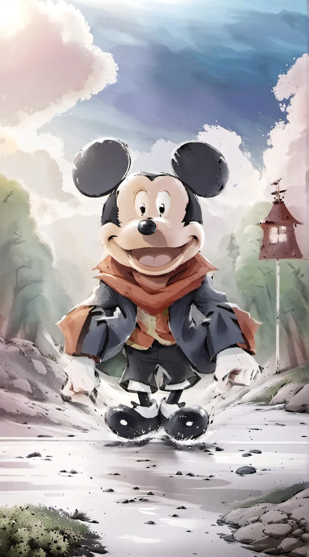 ai character: traumatized Mickey background