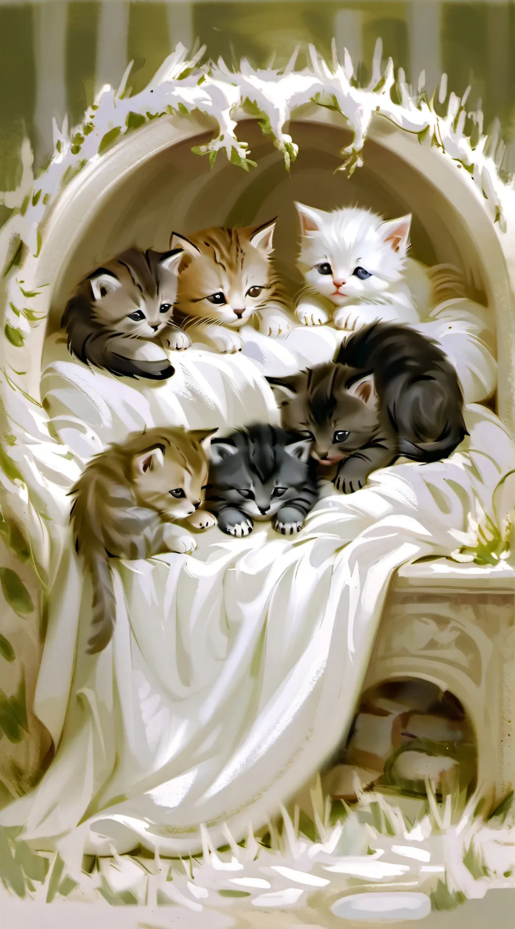 ai character: 6 kittens and mom background