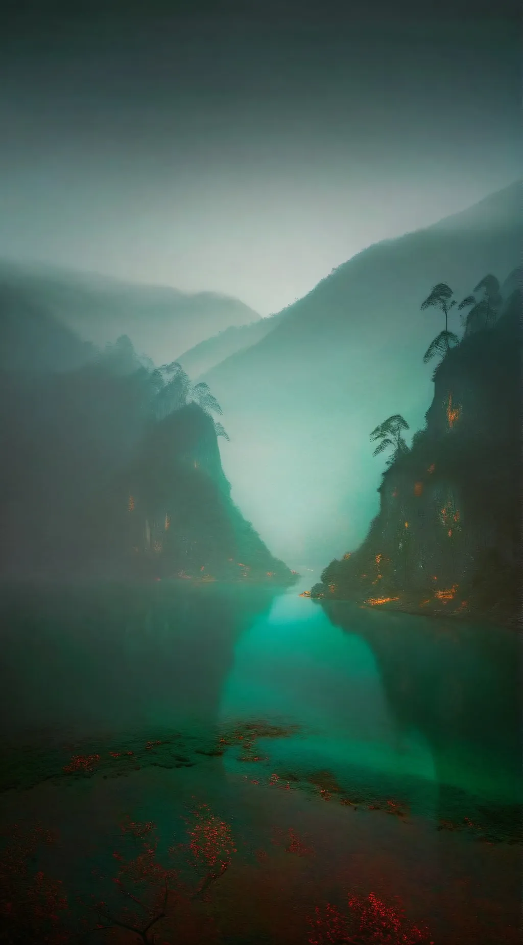 ai character: Lava rock river background