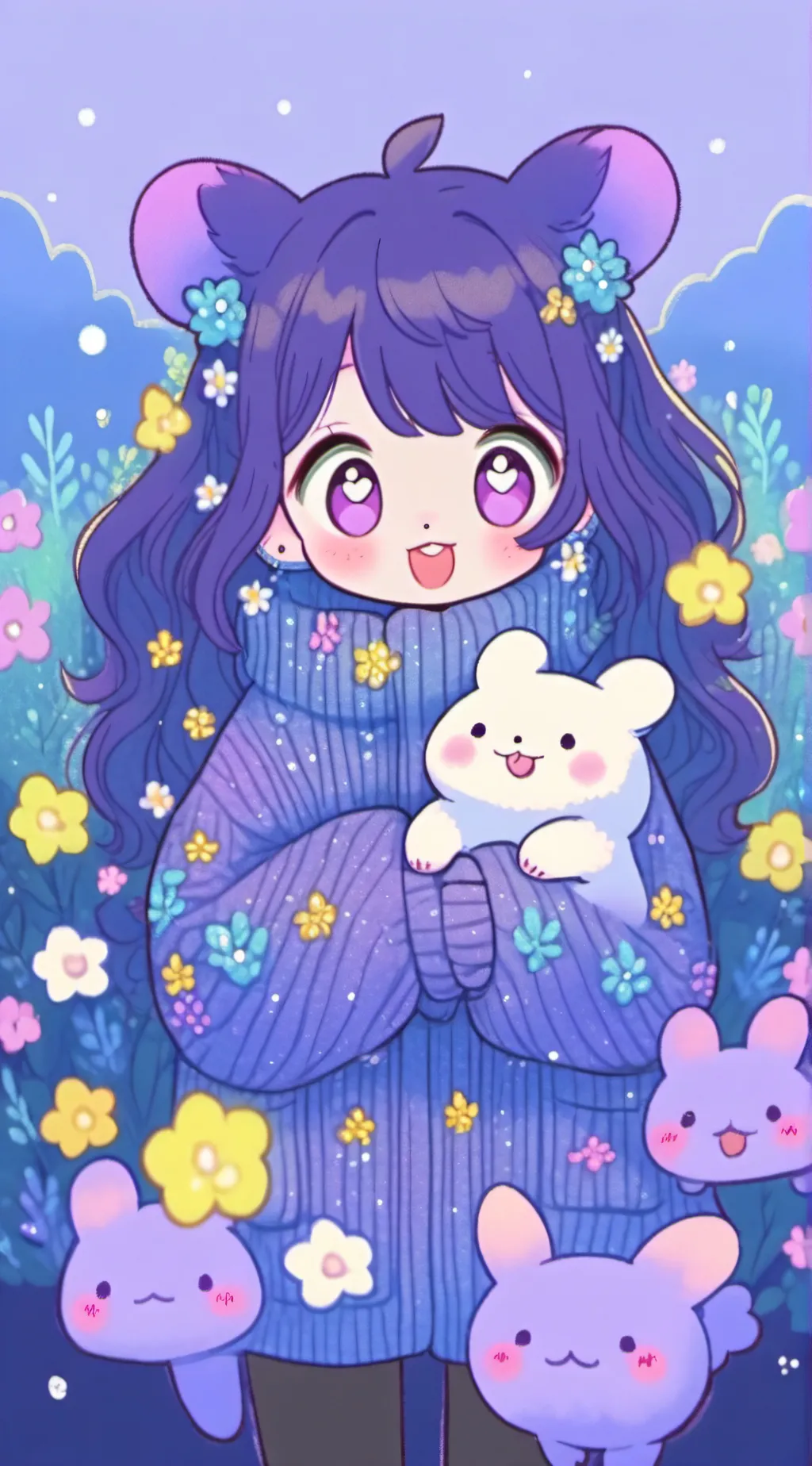 ai character: Smiling critters.. background